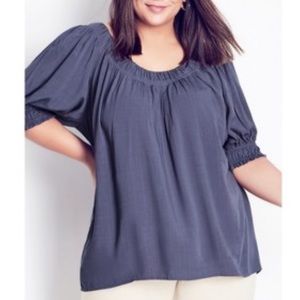 Arna York Collection Bianca Pleat Peasant Top Steel Blue NWT-22/24